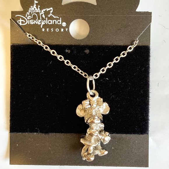 Silver Minnie Mouse Necklace Vintage Pendant Plated 18" Disney Disneyana Mickey - Picture 1 of 9